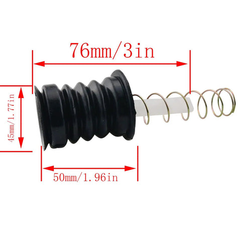 Universal Washing Machine Drain Plug Kit With 2 Lift Levers, 2 Springs And Rubber Seals, size 76x45x50mm side view