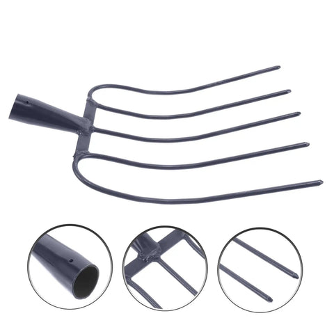 Heavy Duty Iron Manure Fork Pitch Fork For Lawn Maintenance And Rural Use, close view of fork head and tines