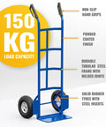 Heavy-Duty Hand Truck And Cricket Mat Trolley 331lb Capacity For Moving Mats, Sports Gear, Boxes, And Bulky Loads In Schools, Gyms, Warehouses And Clubs, blue steel frame