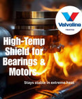 High temperature grease in use on metal bearings with Valvoline logo, showing stability in extreme heat for motors and machinery.