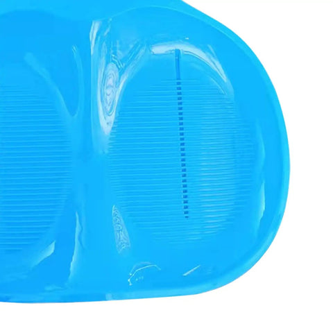 Close-up of the Blue Snow Sled For Kids And Adults, showing non slip seating area, made of flexible PP plastic.
