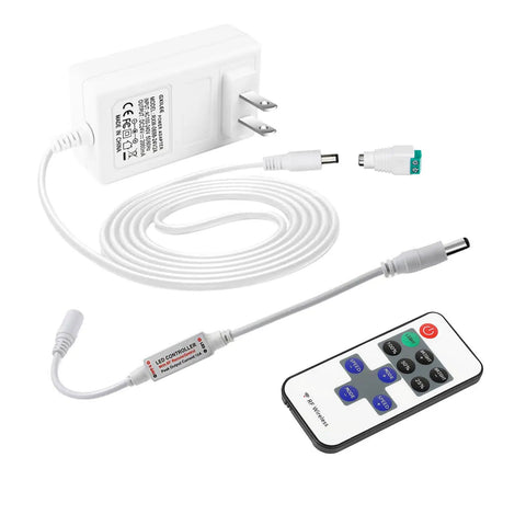 Easy Plug-And-Play 24V LED Power Supply With Dimmer Switch, 48W 24V DC Driver, remote control and cables for LED strip lights