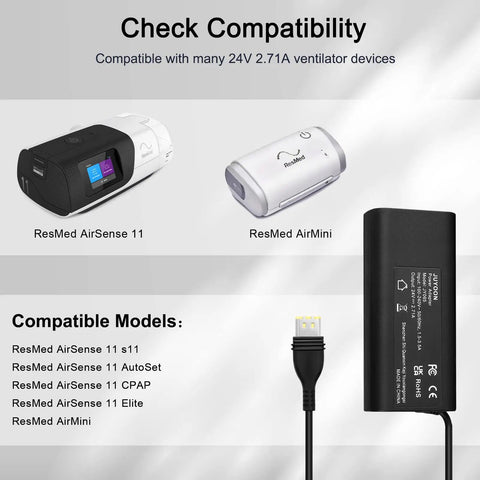 Beefy 65W 24V Power Supply For AirSense 11 CPAP Machines with ResMed AirMini compatibility chart