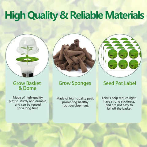 All In One Indoor Garden Seed Pod Kit For Hydroponics Systems, 73 Piece Set Including grow basket, sponges, and labels