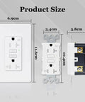 Measurements of 100 Pack 20 Amp GFCI Outlet Low Profile GFI Receptacle With LED Indicators UL Listed Heavy Duty Safety.