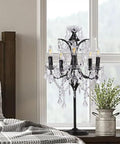 Dope Farmhouse Crystal Table Lamp With Five Candelabra Lights Black Finish 30 Inches Tall For Living Room Reading Room Bedroom And Office Decor Features Crystal Droplets And Classic Craft Style on bedside table