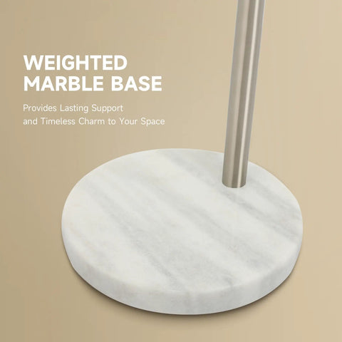Base of Tall Arc Floor Lamp With Marble Base In Brushed Nickel LED Bulb Included Adjustable Height 59 To 69 Inches 360 Rotating Shade