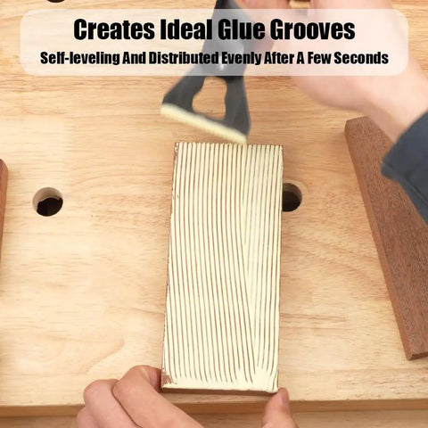 Built Tough Stainless Steel Glue Spreader And Notched Adhesive Applicator for smooth grooves on wood with even glue distribution.