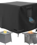 Weatherproof 600D Heavy Duty Square Fire Pit Cover 28 By 28 Inches, black, covers propane fire pits, rain protection, windproof buckles.