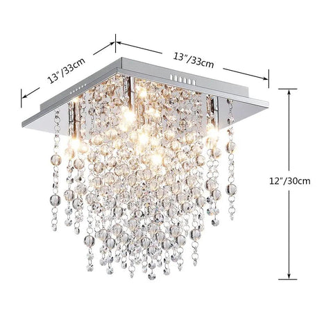 Five Light Modern Flush Mount Crystal Ceiling Light Fixture For Bedroom Dining Room Living Room Close To Ceiling Chandelier Style G9 Bulbs Not Included LED Compatible 12 Inch High 13 Inch Wide 13 Inch Long