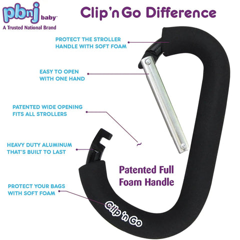 Extra Large Six Point Six Inch Carabiner Clips For Strollers Two Pack Heavy Duty Mommy Hook With Foam Handle Keeps Bags Purses Secured