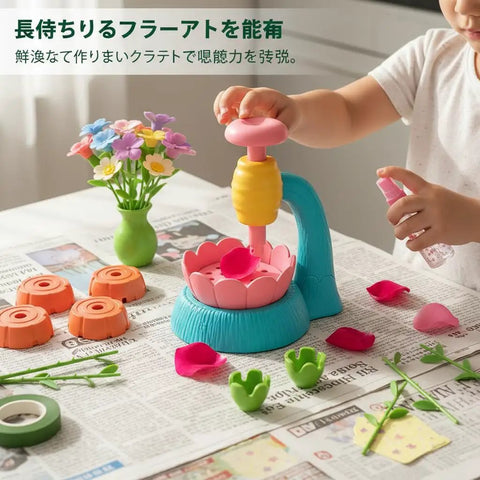 Kids DIY Craft Kit For Creative Imagination And Personal Art Projects At Home Fun Reusable Paper Materials That Inspire Creative Expression Through Hands On Crafting And Colorful Family Friendly Fun. child using paper flower maker kit on table