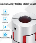 Front view of MECCANIXITY aluminum spider motor coupler; silver alloy body with red internal components.