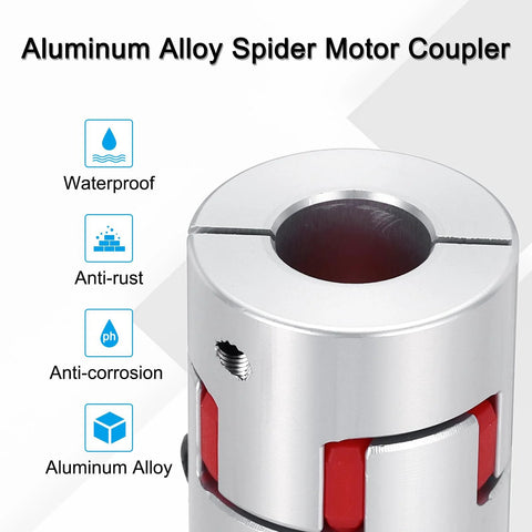 Front view of MECCANIXITY aluminum spider motor coupler; silver alloy body with red internal components.