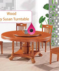 Smooth Spinning Wooden Lazy Susan Rotating Turntable Serving Tray Silent Bearing 39 Inch Round Food Platform on dining table.