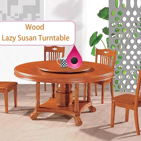Smooth Spinning Wooden Lazy Susan Rotating Turntable Serving Tray Silent Bearing 39 Inch Round Food Platform on dining table.