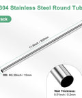 Two-pack 304 stainless steel round tubes, 300mm length, 10mm OD, 0.2mm wall, seamless.