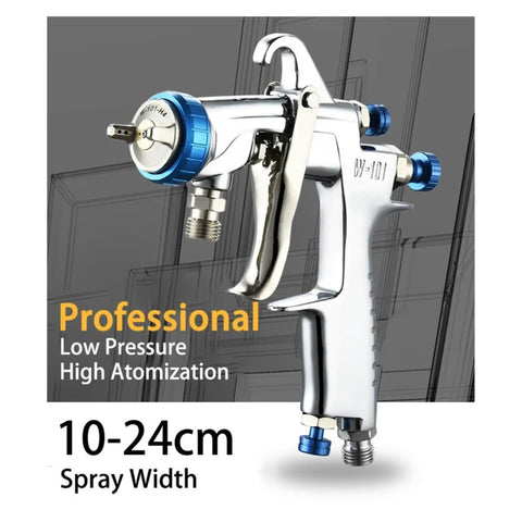 Heavy Duty Pneumatic Paint Sprayer With 400Cc Metal And Plastic Cups For Cars And Trucks Includes 1.3Mm And 1.8Mm Nozzles showing chrome spray gun with low pressure features.