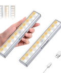 Motion Activated LED Lights With 20 LEDs, 3 Color Modes, Rechargeable Battery, Stick On Magnetic Night Light Bar, hand holding one