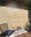 Patio view with 90 Percent UV Blocking Sun Shade Cloth 6x15 Ft With D Ring Breathable UV Resistant Shade in beige.