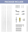 Package contents of 24 In By 80 In Bi Fold Door With 6 Panel Primed Hollow Core Interior Doors And Hardware Kit For Easy Install In Laundry And Pantry Or Bedroom Sturdy Yet Lightweight Hardboard Construction For Modern Home