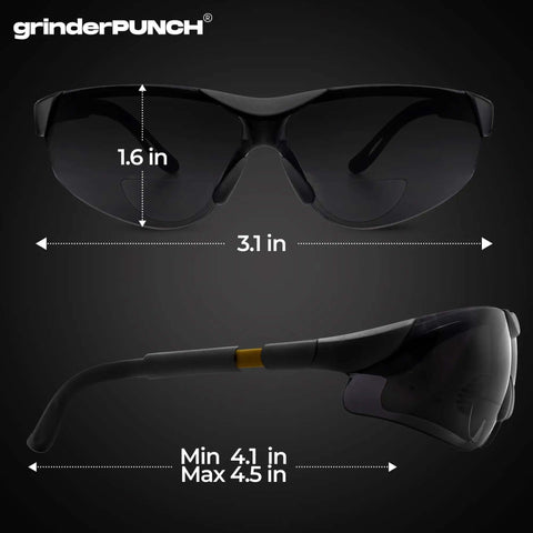Front and side view of Built In Bifocal Safety Sunglasses With Magnifier For Reading And Work ANSI Z87 Impact Resistant Sun Readers