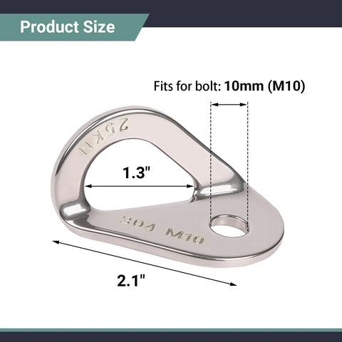 Heavy Duty Stainless Steel Climbing Bolt Hanger, Rock Solid 25Kn Anchor Hardware For Rappelling And Crag Setup, Fits M10 Threads, Two Piece Gear Kit For Weekend Warriors with size measurements.