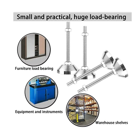 Heavy Duty Adjustable Leveling Feet For Industrial Machinery And Assembly Racks Thick Carbon Steel Frame With Threaded Spindles Quick Setup Base For Uneven Shop Floors Built Like A Tank with load-bearing applications.