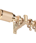 Heavy Duty Curtain Rod Set With Aluminum Alloy Brackets And Rings, Wall Mounted Drapery Rod For Sliding Doors, No Snag Glide, Patio, Living Room Or Bedroom, Smooth Glide Track System, Gold Finish, 4.9 Ft close-up of gold rod, bracket and rings