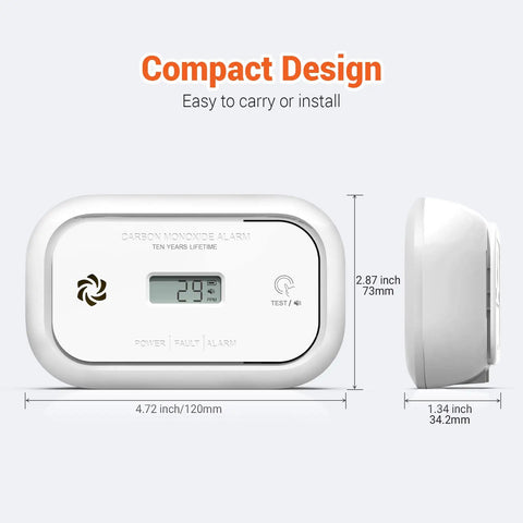 Two Pack Carbon Monoxide Alarm With Digital LCD Display CO Detector With Replaceable Battery Compact Design