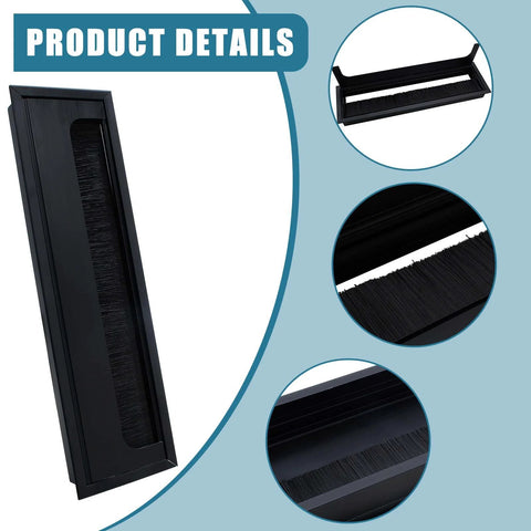 1 Pack Rectangle Hole Cover Square Cable Grommet 268x68x28mm for Desk Cable Management and Wire Organization, black aluminum with brush detail