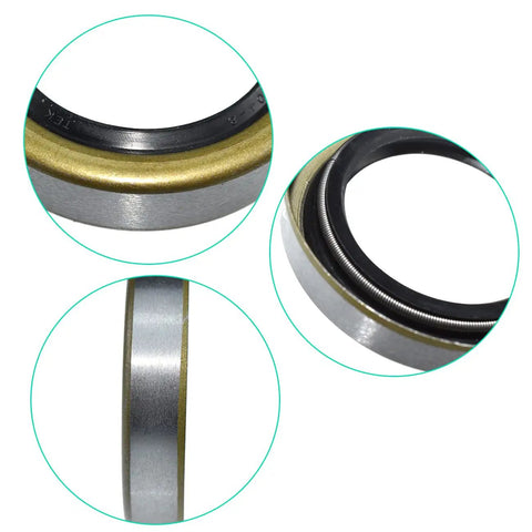 Close-up of 4 Pack RV And Trailer Axle Grease Seals 1.719 Inch ID 2.565 Inch OD Double Lip Rubber Steel Hub Seals For 3500 Lb EZ Lube Axles