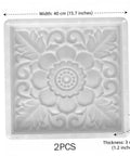 Two Pack Antique Lotus Design Concrete Paver Molds For DIY Garden Path Stepping Stones, white plastic, 15.7x15.7 inches