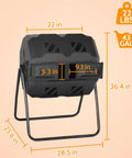 Dual Chamber Tumbling Composter With 43 Gallon Capacity 360 Degree Spin BPA Free Garden Tumbling Bin dimensions illustration