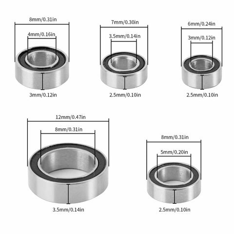 Beefed Up Steel Sealed Bearing Kit For TRX4M 1 By 18 RC Crawler, 22Pcs Black And Grey, Dustproof Precision Bearings Sizes