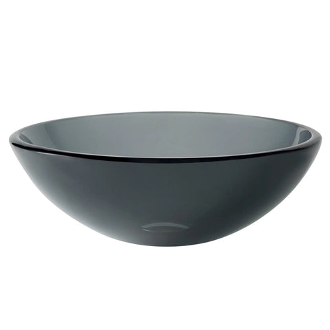 Round Clear Black Glass Vessel Sink For Bathroom, 14 Inch Above-Counter Design, Scratch-Resistant Surface, Easy To Clean Interior