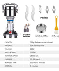 Image showcasing 2000W Stainless Steel Electric Grain Grinder for Commercial Use with components and specifications.