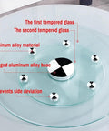 Premium Tempered Glass Lazy Susan Turntable Serving Tray For Dining Tables And Party Crews Featuring Silky Swivel Spin And No Sweat Washup At Thirty Four Inches Across with aluminum alloy base.