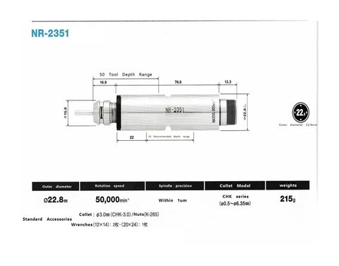 Kickass Precision 50000 Rpm Water Cooled Spindle with 22.8mm diameter, designed for CNC routing and heavy shop jobs.