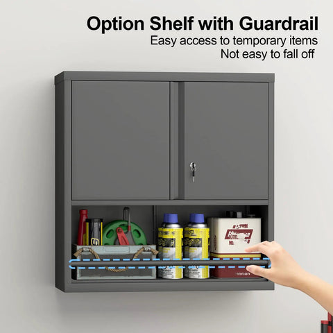 Beefy Metal Wall Cabinet With Doors And Shelves Locking Garage Storage Cabinet for workshop, warehouse, home office, heavy-duty steel.
