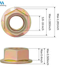 Heavy Duty Hex Flanged Spindle Blade Nuts Engineered For Slick Hella Smooth Operation On Cub Cadet Mtd Toro And Troy Bilt Zero Turn Mowers Providing Killer 5/8 Inch 18 Thread Fitment Two Pack - front and side view dimensions.