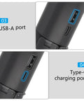 Close-up of USB-A and Type-C ports on Handheld Battery Mount With 10000mAh Power Bank Charger For GoPro Hero 13 12 11 10 And Max 2.