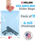 Heavy Duty Reclosable Poly Bags 8x10 Inches Pack of 15, 4 Mil Thick, Rustproof Shield With Vapor Corrosion Inhibitor, Fits Metal, Electronics, Machinery, Automotive Parts, Waterproof Packaging for Long-Lasting Protection, 8x10 bag