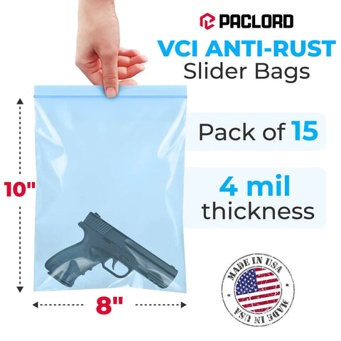 Heavy Duty Reclosable Poly Bags 8x10 Inches Pack of 15, 4 Mil Thick, Rustproof Shield With Vapor Corrosion Inhibitor, Fits Metal, Electronics, Machinery, Automotive Parts, Waterproof Packaging for Long-Lasting Protection, 8x10 bag