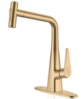KENES Champagne Bronze Single Handle Kitchen Faucet with Pull Down Sprayer showcasing modern design and single lever handle.