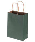 Green Paper Bags With Handles 5.9 By 3.1 By 8.2 Inch 100 Pack Tote Favor Bags for parties and gifts shown upright with handles