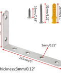 Heavy Duty L Shaped Shelf Brackets Set, Stainless Steel Corner Braces, with screws and expansion pipes, 5 Inch By 3 Inch, Silver
