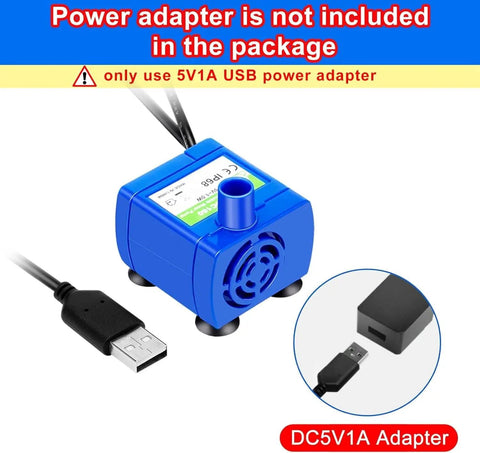 Pet Water Fountain Pump Replacement With LED Indicator And Cleaning Brush, 5V 1.5W Motor Compatible DR-DC160, close view with USB plug