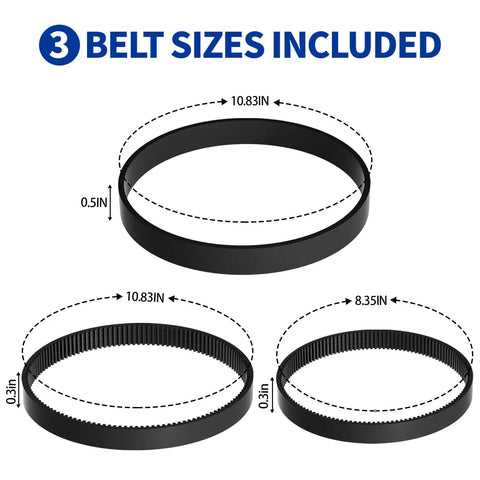 Three belt sizes in Pro Grade Replacement Belt Kit For Bissell ProHeat 2X Revolution Pet Pro Carpet Cleaner Models 1986 2007 1548 1551 1964