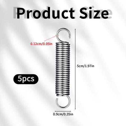 Durable Stainless Steel Extension Springs With Dual Hook Ends, 2 Inch Length, 0.35 Inch Outer Diameter, size details shown